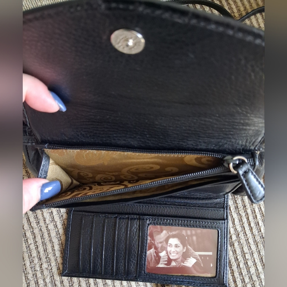 🆕BRIGHTON REGALIA Organizer Woven Braided Black Leather Croc Crossbody Bag - Picture 13 of 16